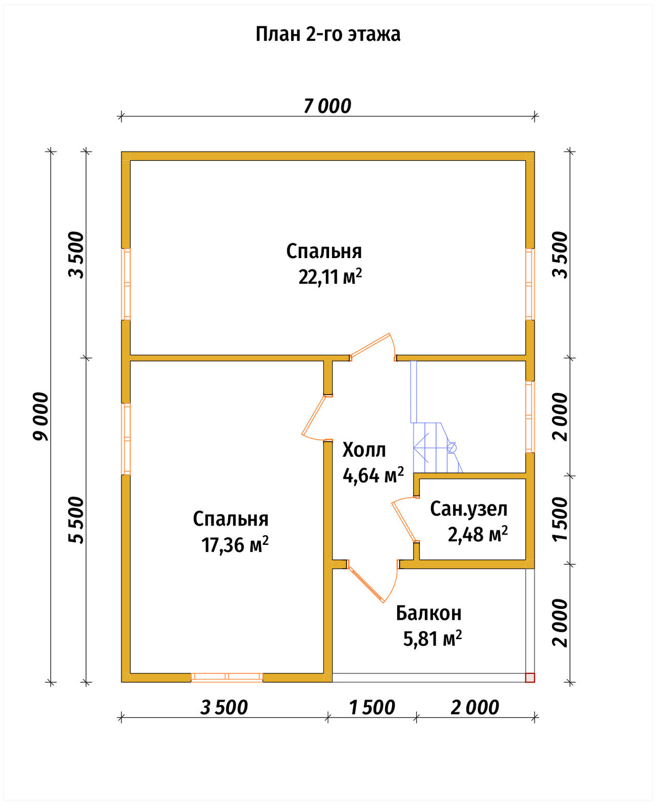 Полутораэтажный дом из бруса ДБ №7 - планировка 2
