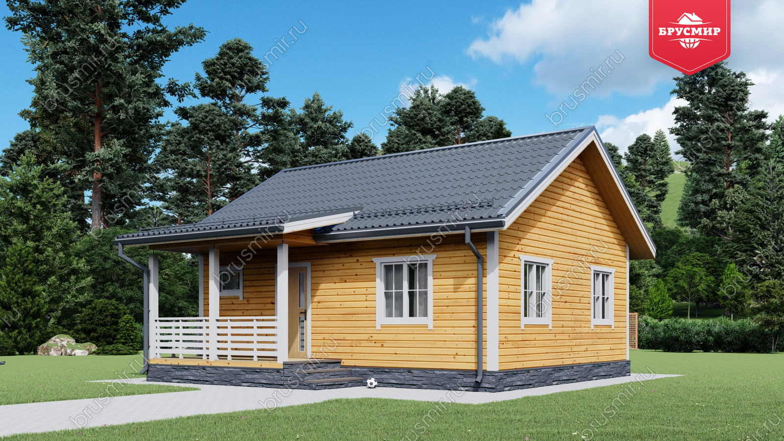 Проект дома из бруса ДБ №195, 49.6м², 1 эт., 2 комн.
