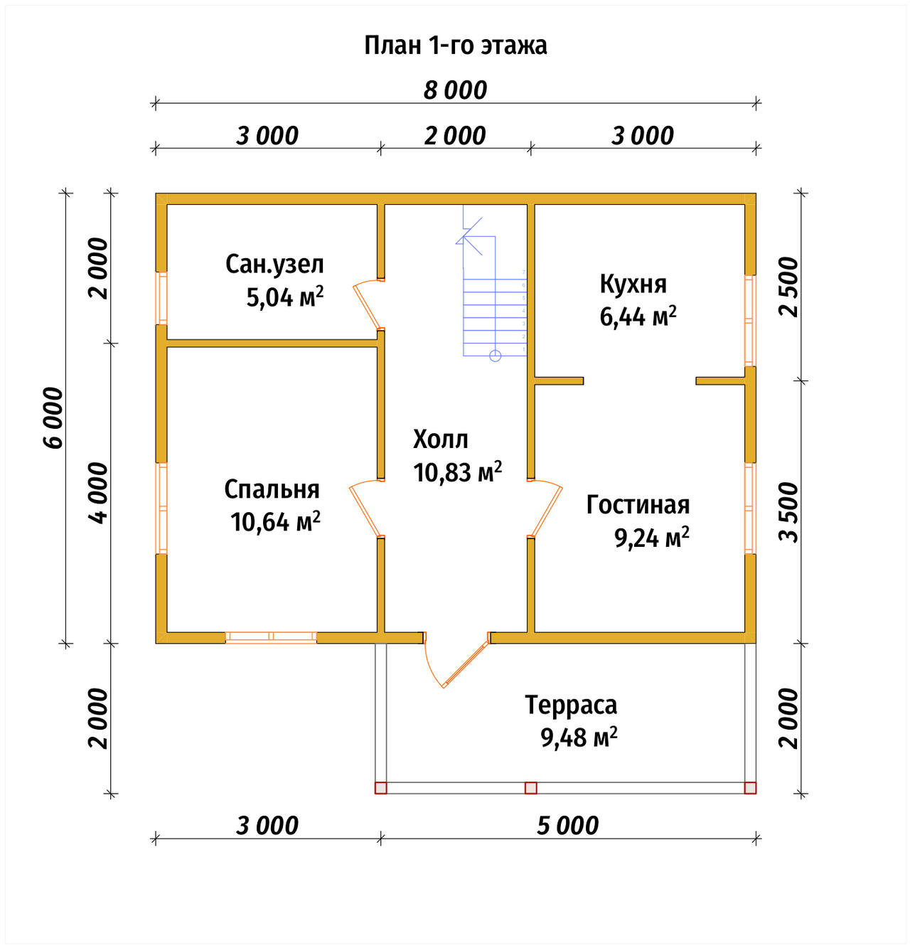 Полутораэтажный дом из бруса ДБ №9 - планировка 1