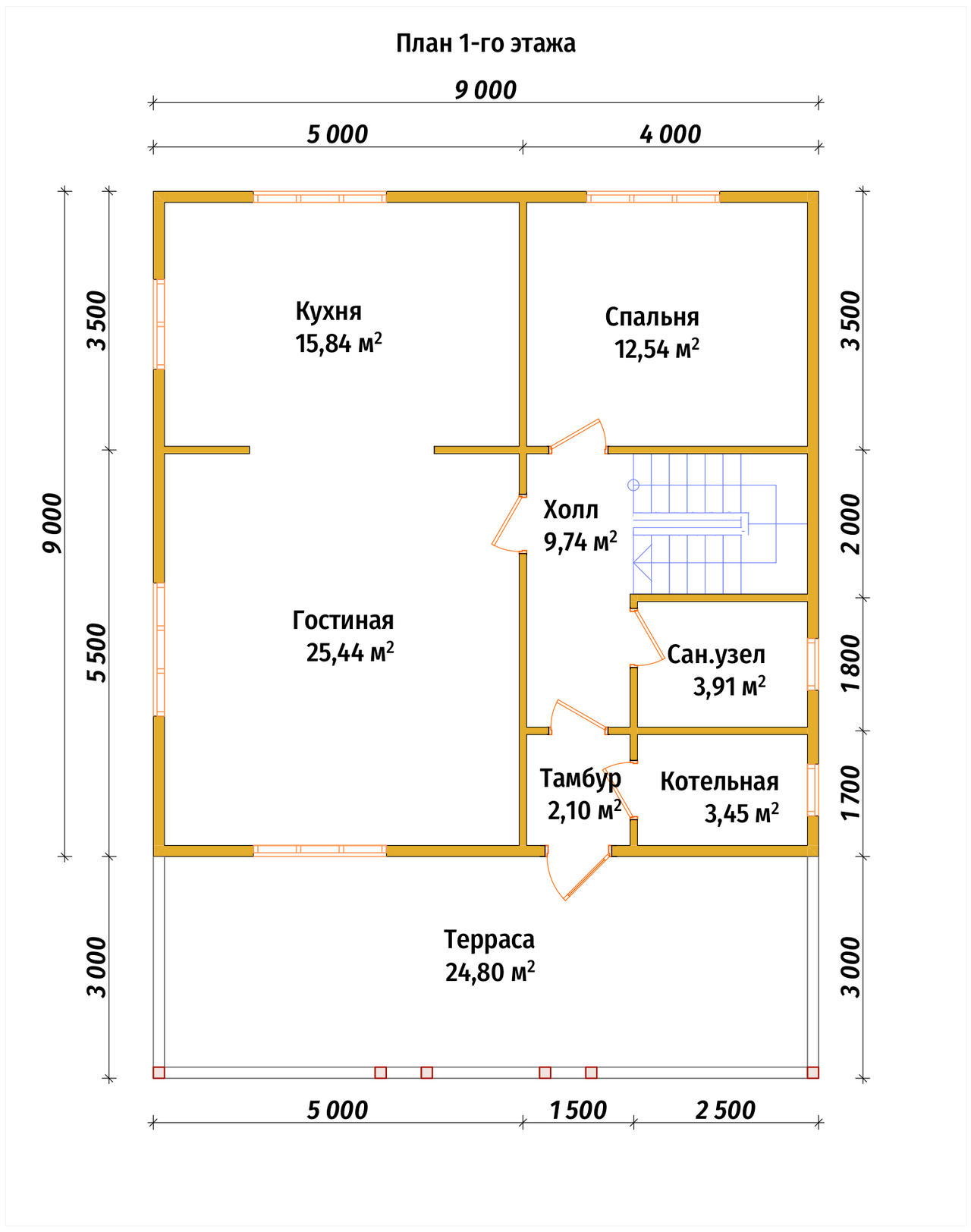 Дом из бруса с мансардой ДБ №37 - планировка 1