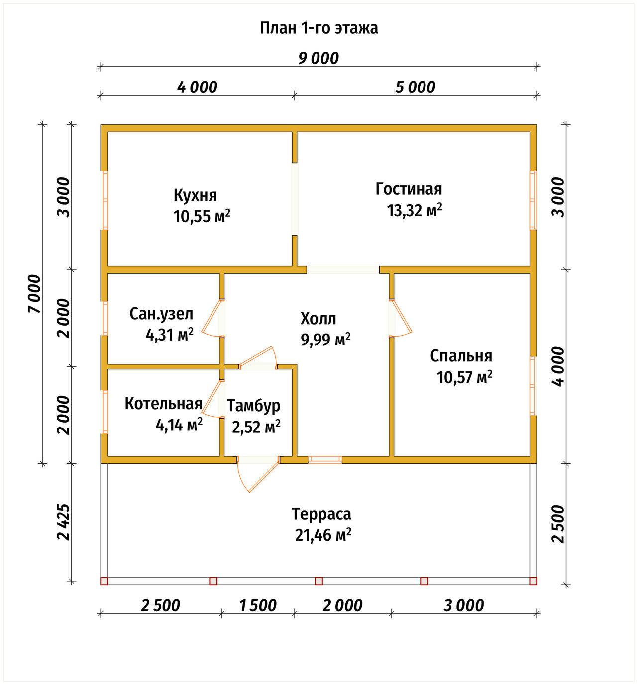 Дом из бруса с мансардой ДБ №6 - планировка 1