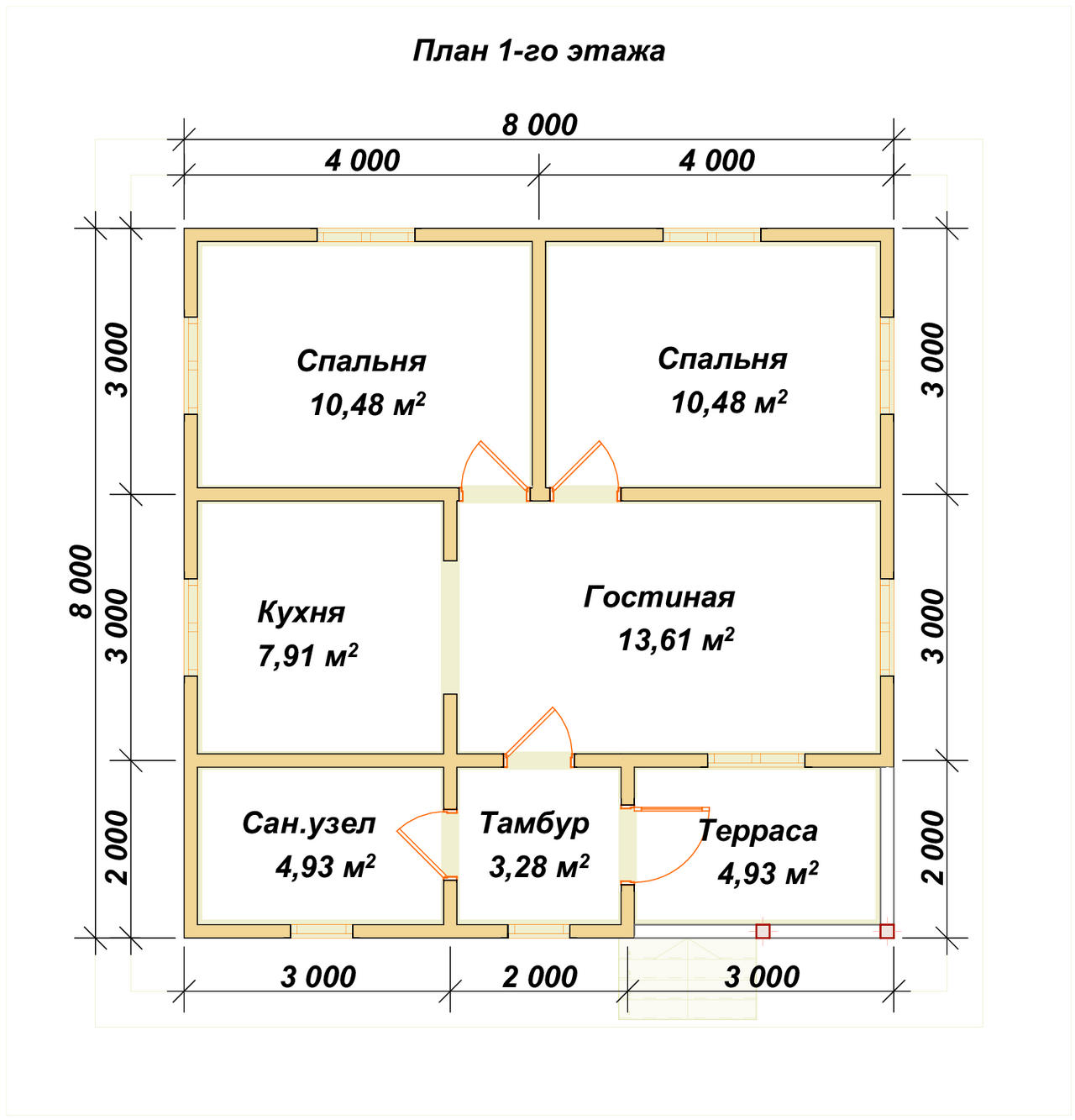 Одноэтажный дом из бруса ДБ №166 - планировка 1