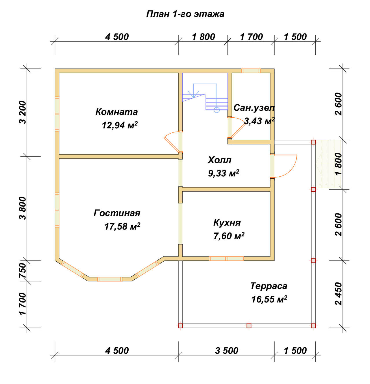 Дом из бруса с мансардой ДБ №125 - планировка 1