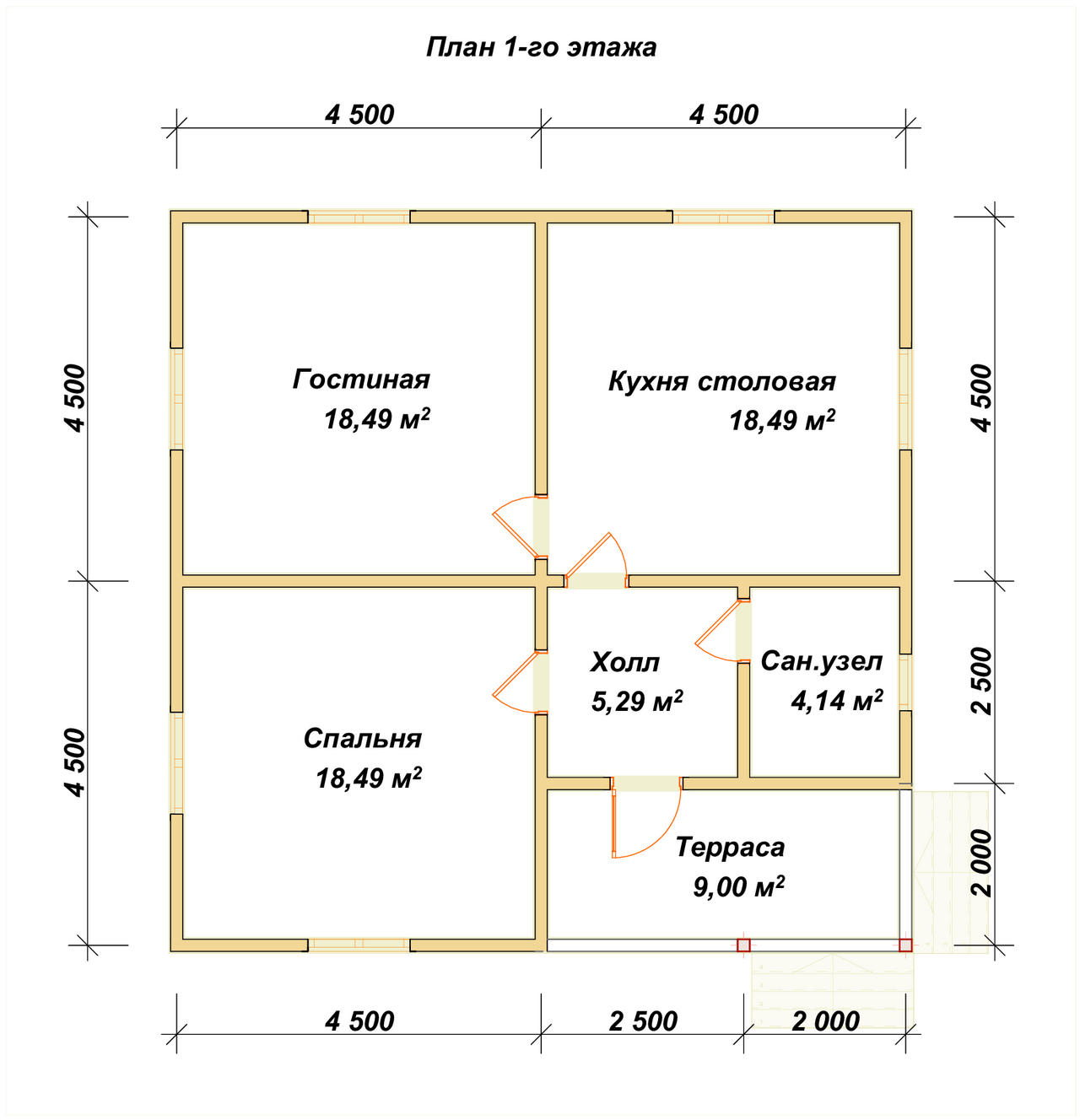 Одноэтажный дом из бруса ДБ №157 - планировка 1