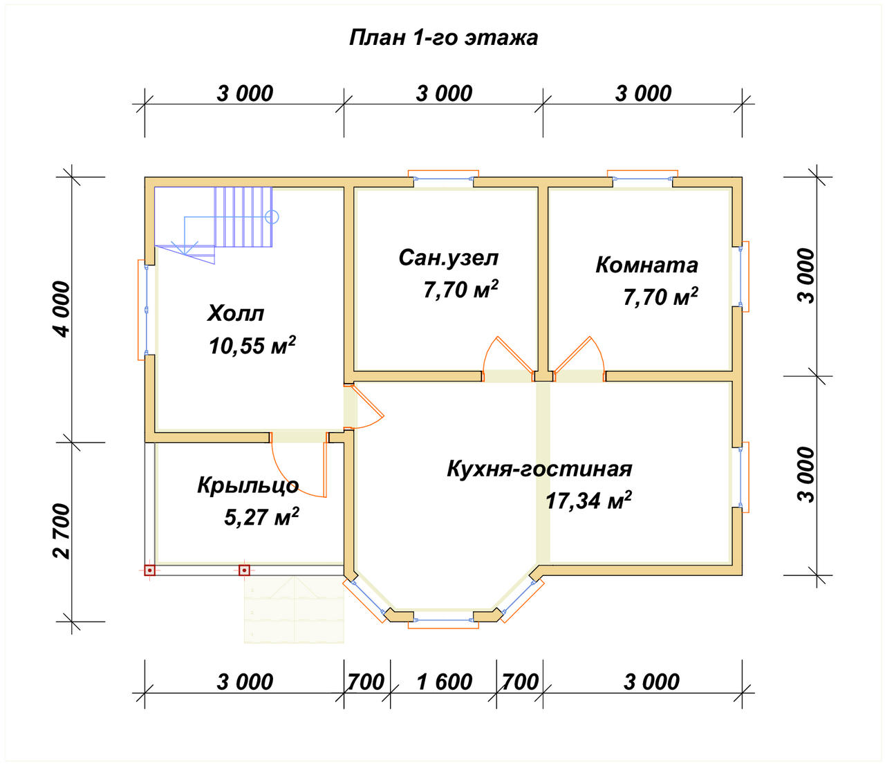 Дом из бруса с мансардой ДБ №14 - планировка 1
