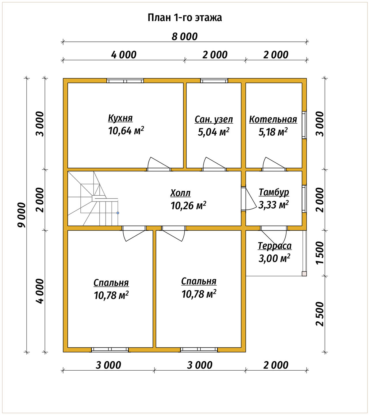 Проект дома из бруса ДБ №190, 89.2м², 1 эт. + манс., 4 комн. - планировка 1