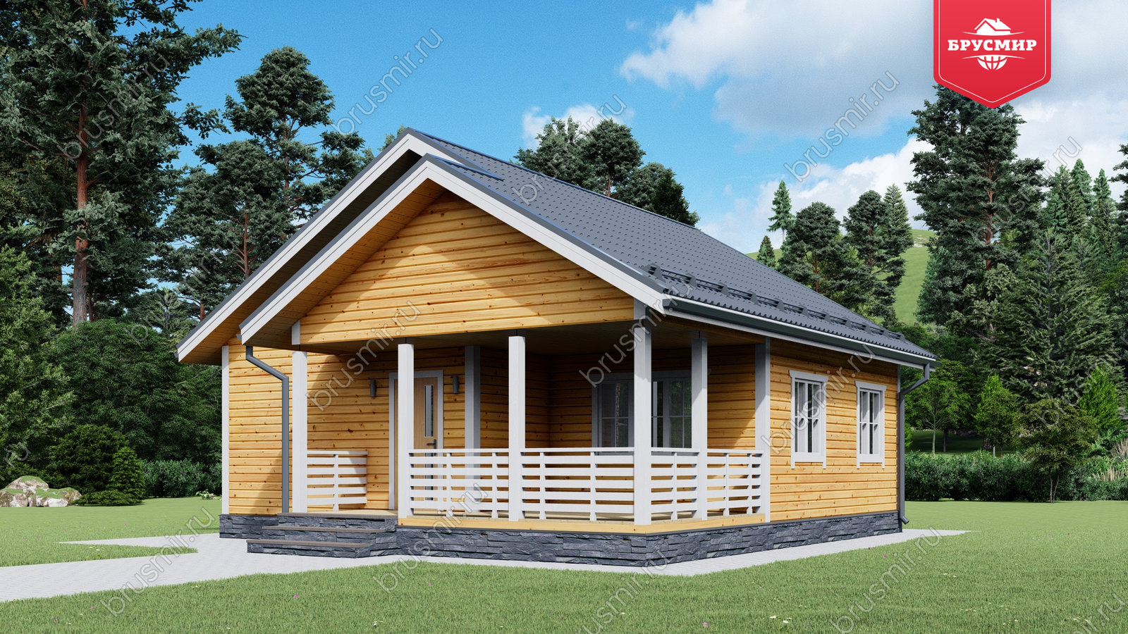 Проект дома из бруса ДБ №176, 56.5м², 1 эт., 3 комн.