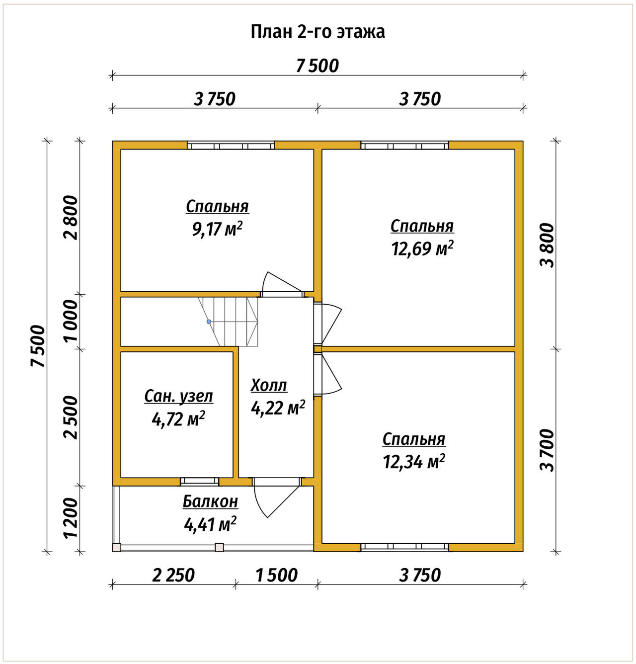 Проект дома из бруса ДБ №188, 88.5м², 1.5 эт., 5 комн. - планировка 2