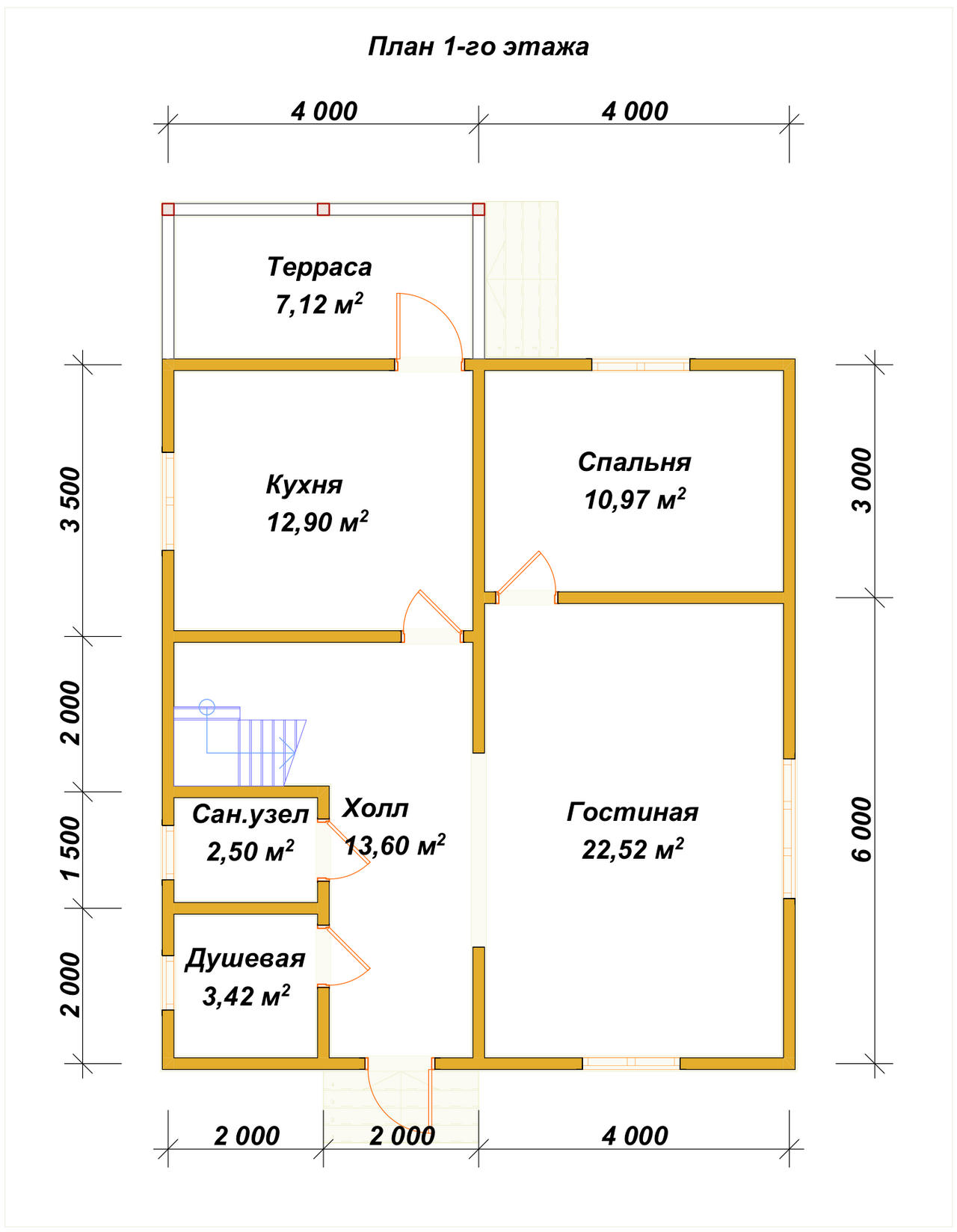Полутораэтажный дом из бруса ДБ №39 - планировка 1