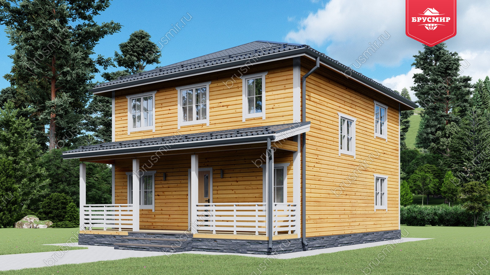 Проект дома из бруса ДБ №178, 121.2м², 2 эт., 5 комн.