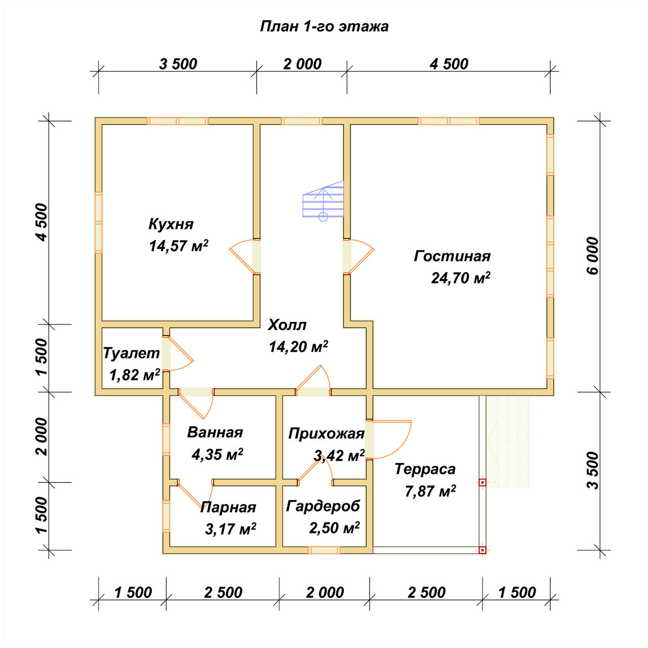 Полутораэтажный дом из бруса ДБ №12 - планировка 1