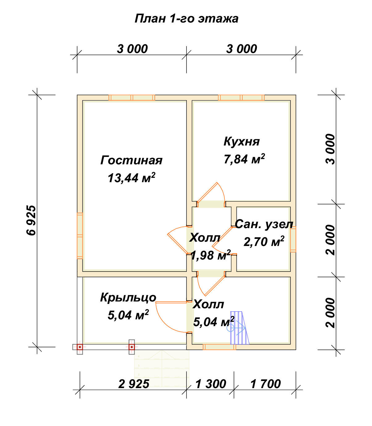 Полутораэтажный дом из бруса ДБ №96 - планировка 1