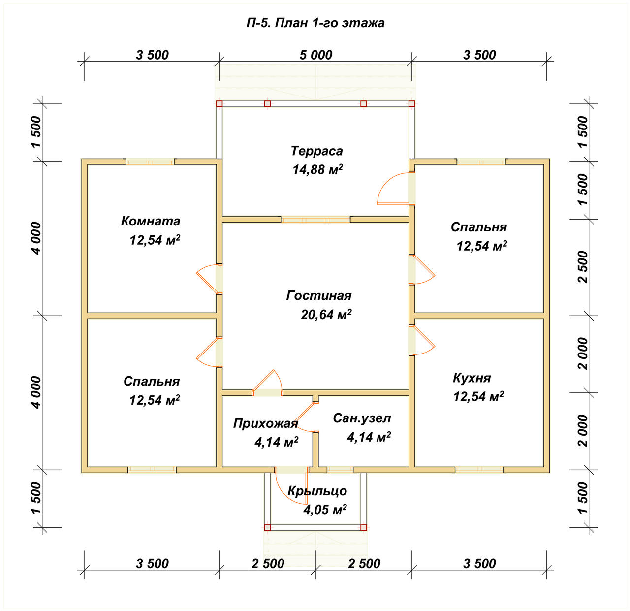 Одноэтажный дом из бруса ДБ №147 - планировка 1
