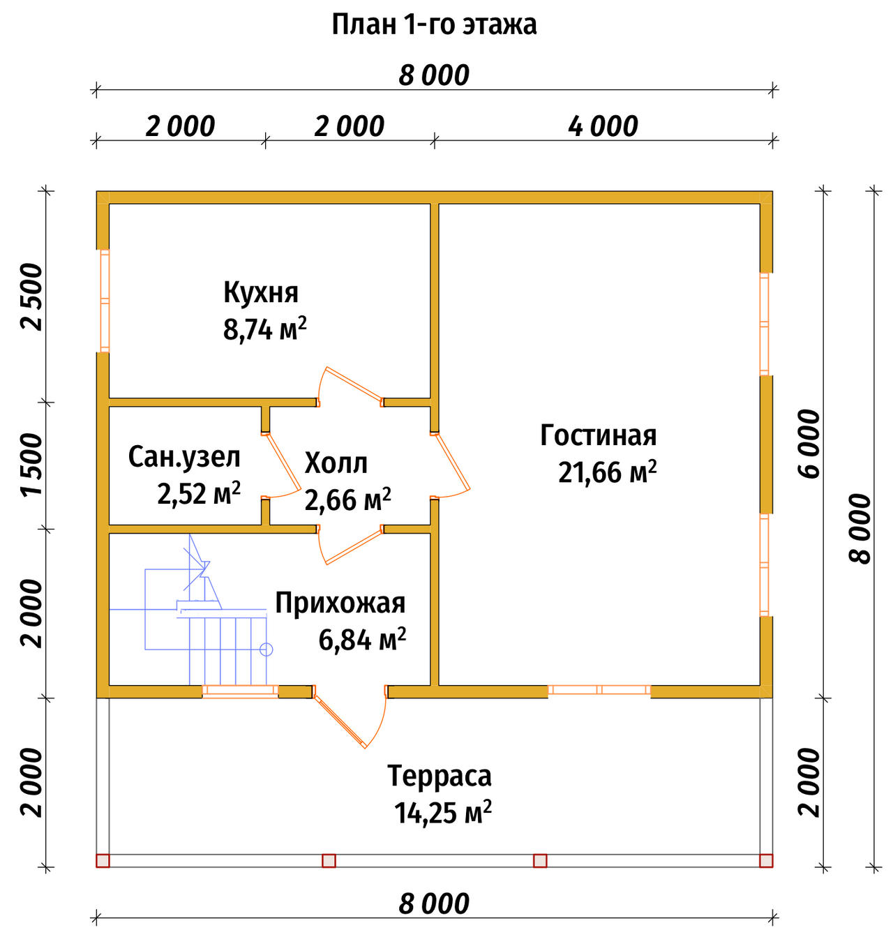 Дом из бруса с мансардой ДБ №84 - планировка 1
