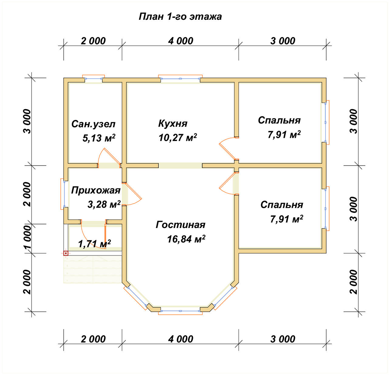 Одноэтажный дом из бруса ДБ №136 - планировка 1