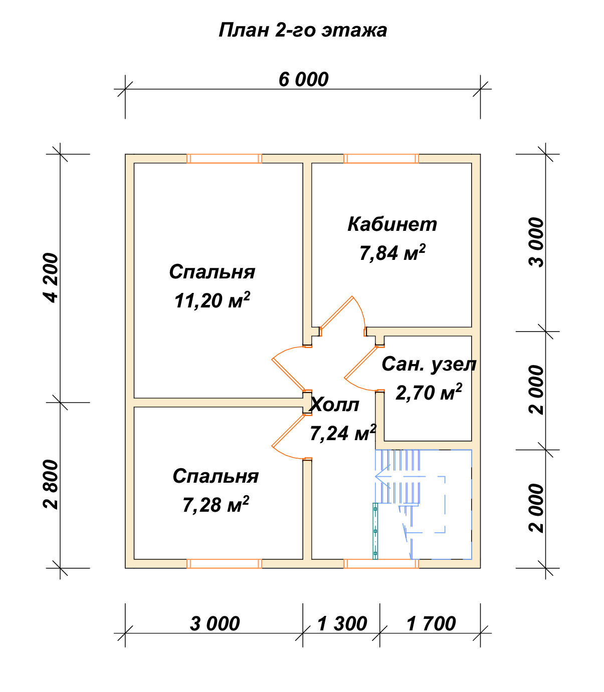 Полутораэтажный дом из бруса ДБ №96 - планировка 2