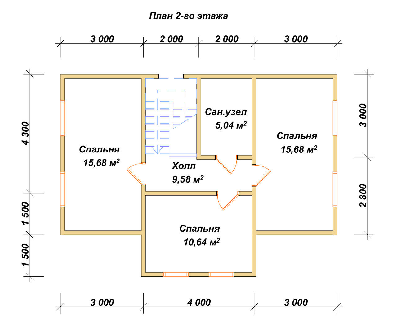 Полутораэтажный дом из бруса ДБ №100 - планировка 2