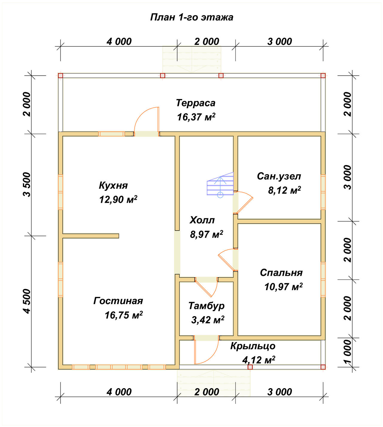 Полутораэтажный дом из бруса ДБ №137 - планировка 1