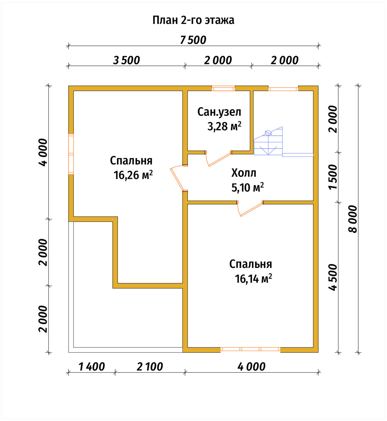 Полутораэтажный дом из бруса ДБ №15 - планировка 2