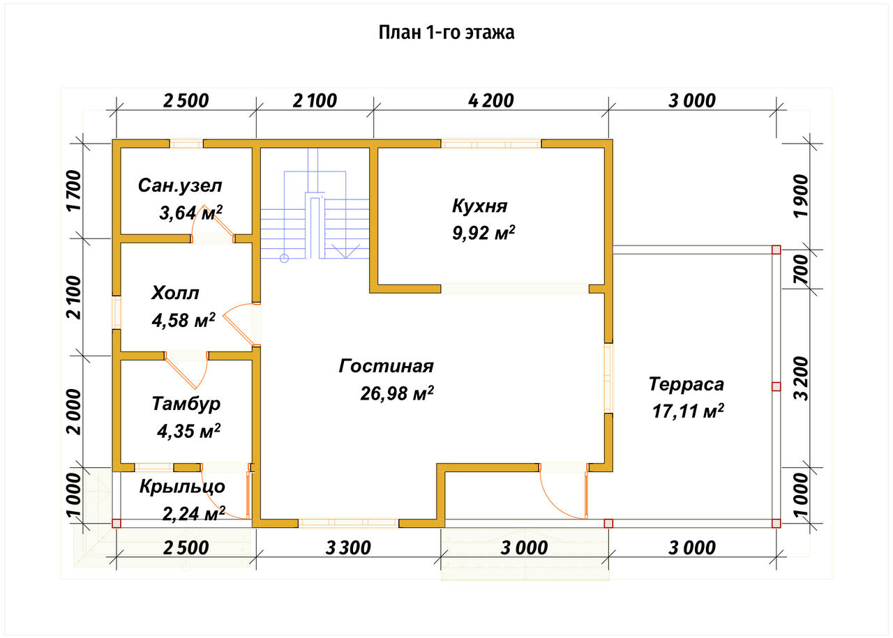 Полутораэтажный дом из бруса ДБ №169 - планировка 1
