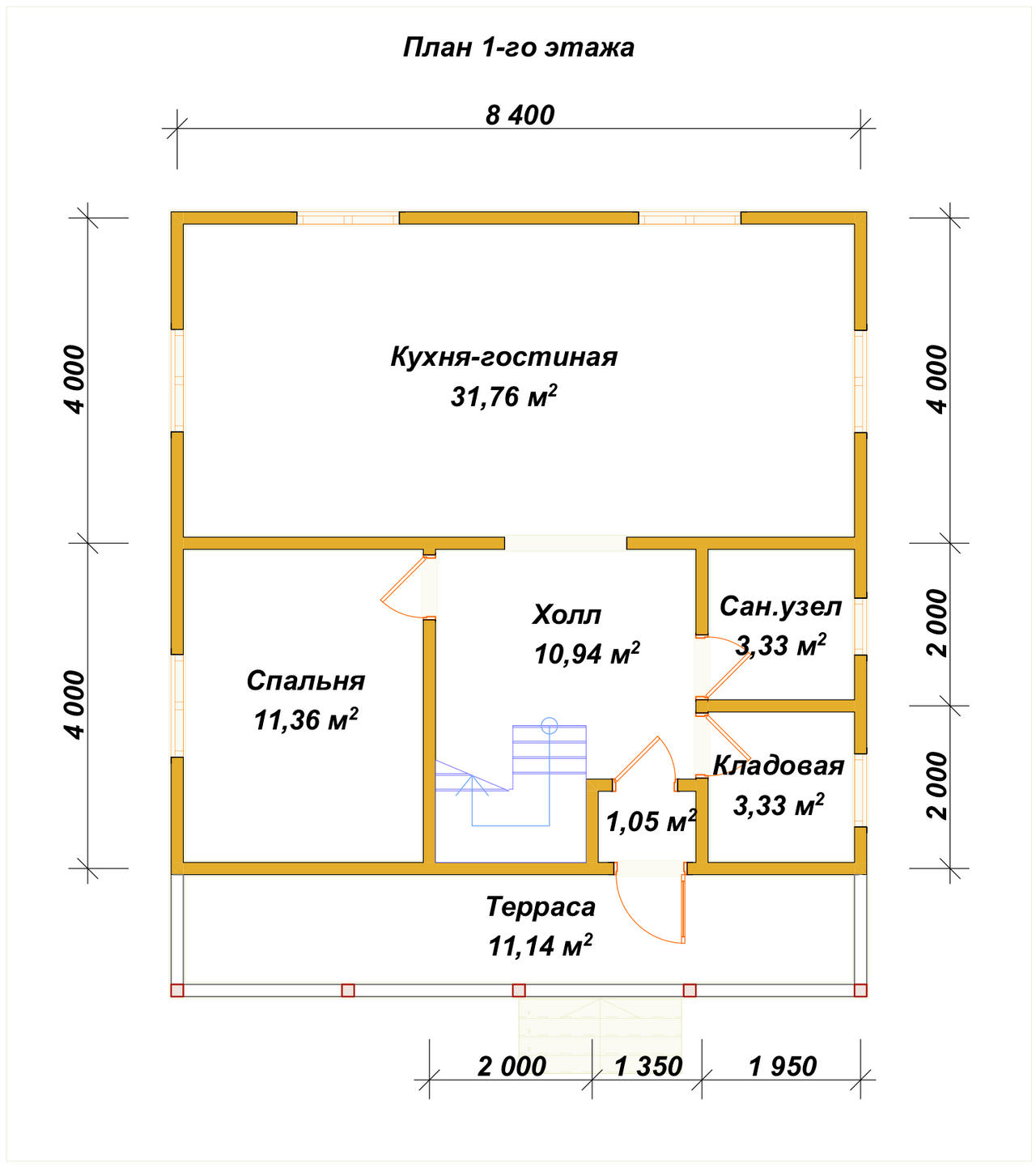 Дом из бруса с мансардой ДБ №41 - планировка 1