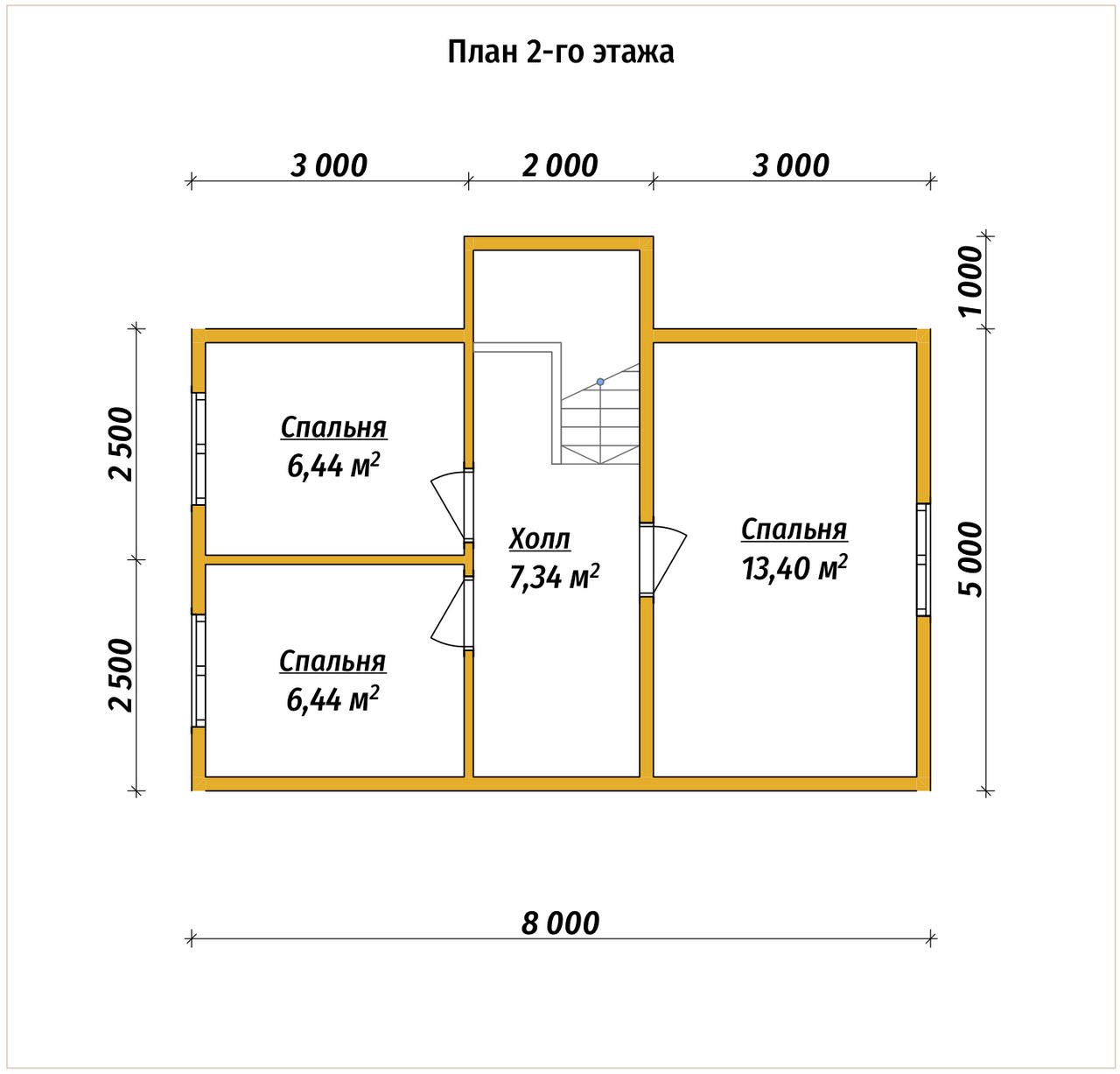 Проект дома из бруса ДБ №194, 76.8м², 1 эт. + манс., 5 комн. - планировка 2