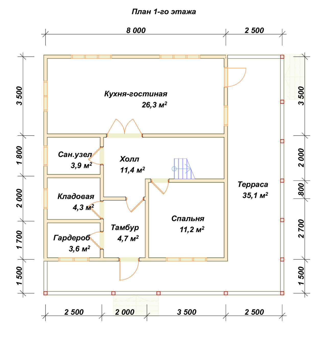 Полутораэтажный дом из бруса ДБ №139 - планировка 1