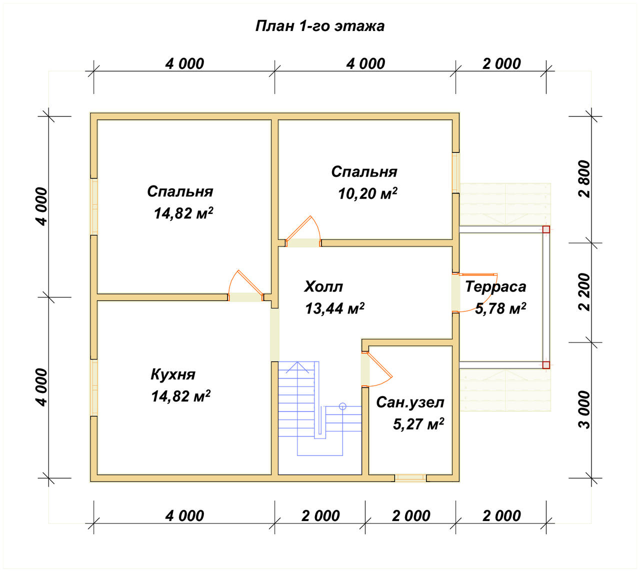 Полутораэтажный дом из бруса ДБ №145 - планировка 1