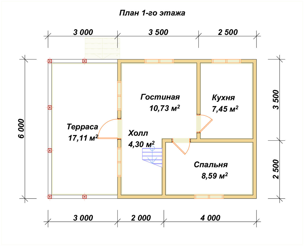 Дом из бруса мансардой ДБ №59 - планировка 1