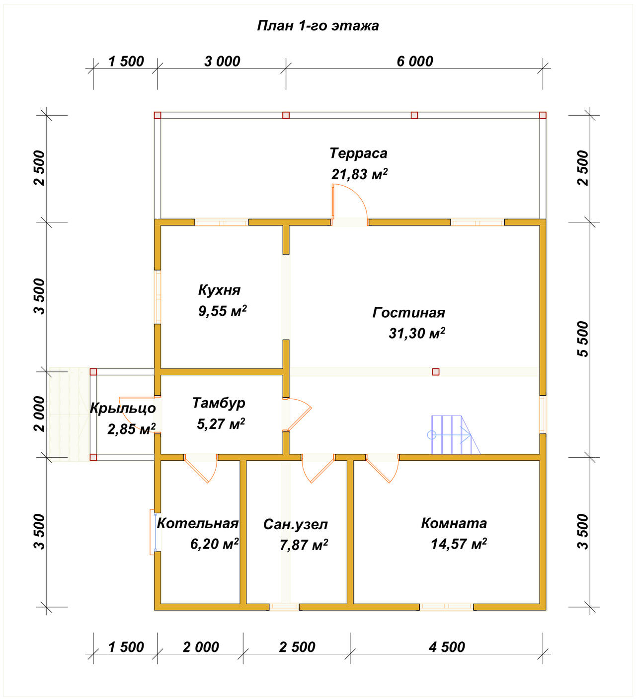 Полутораэтажный дом из бруса ДБ №49 - планировка 1