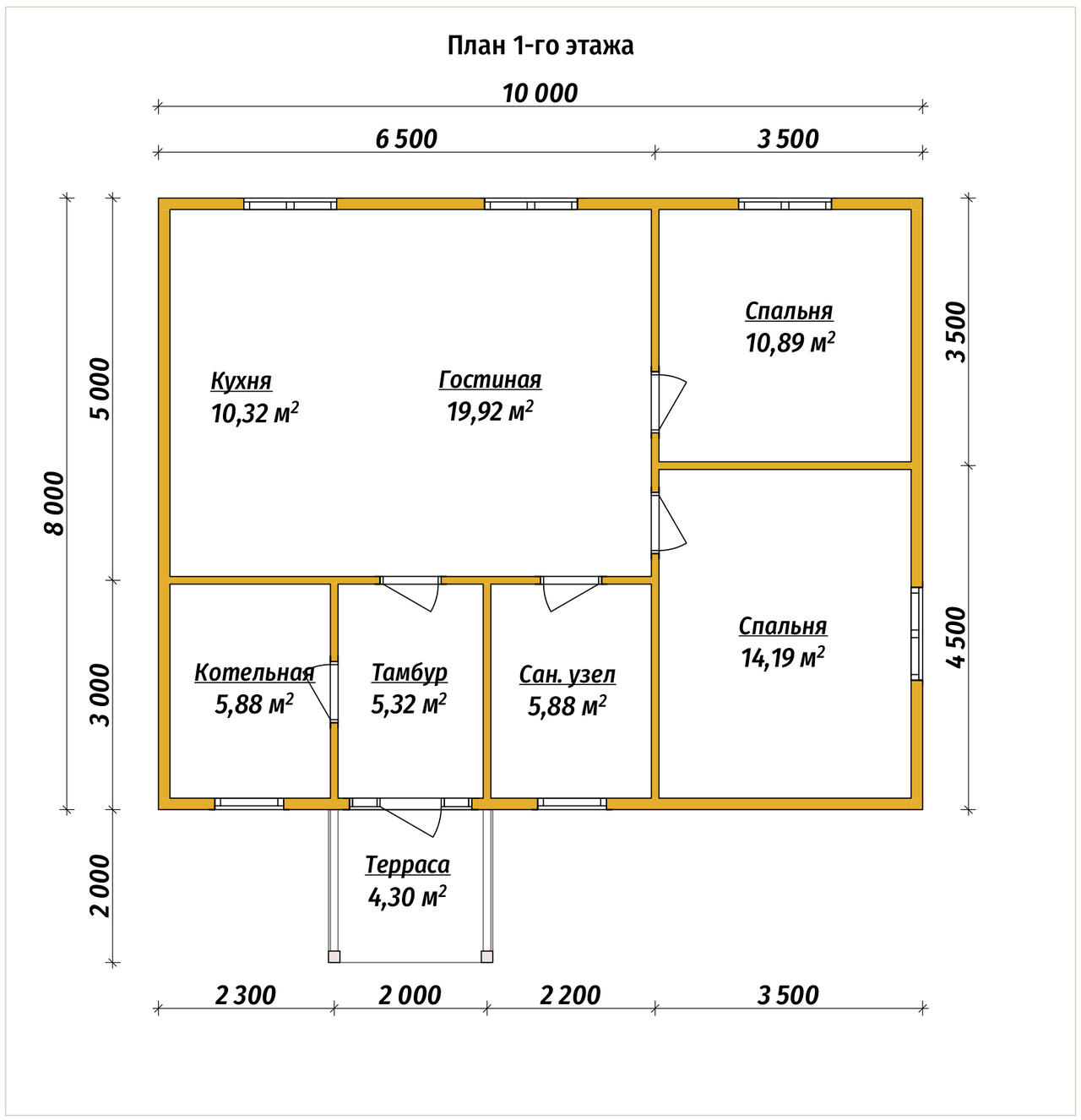 Проект дома из бруса ДБ №185, 72.4м², 1 эт., 3 комн. - планировка 1