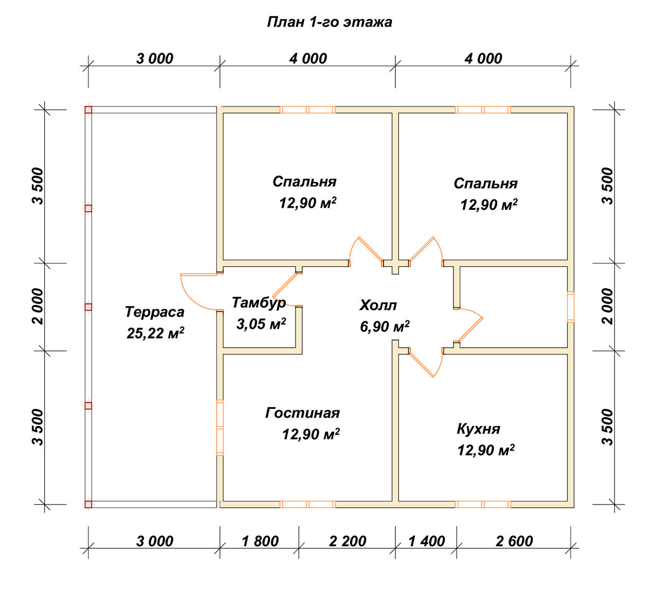 Одноэтажный дом из бруса ДБ №141 - планировка 1