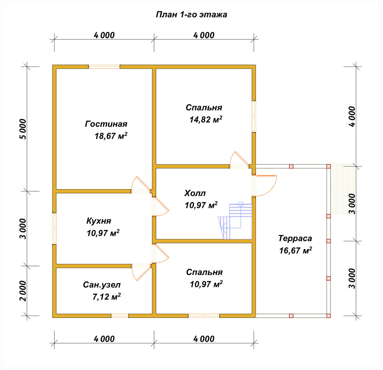 Дом из бруса с мансардой ДБ №42 - планировка 1