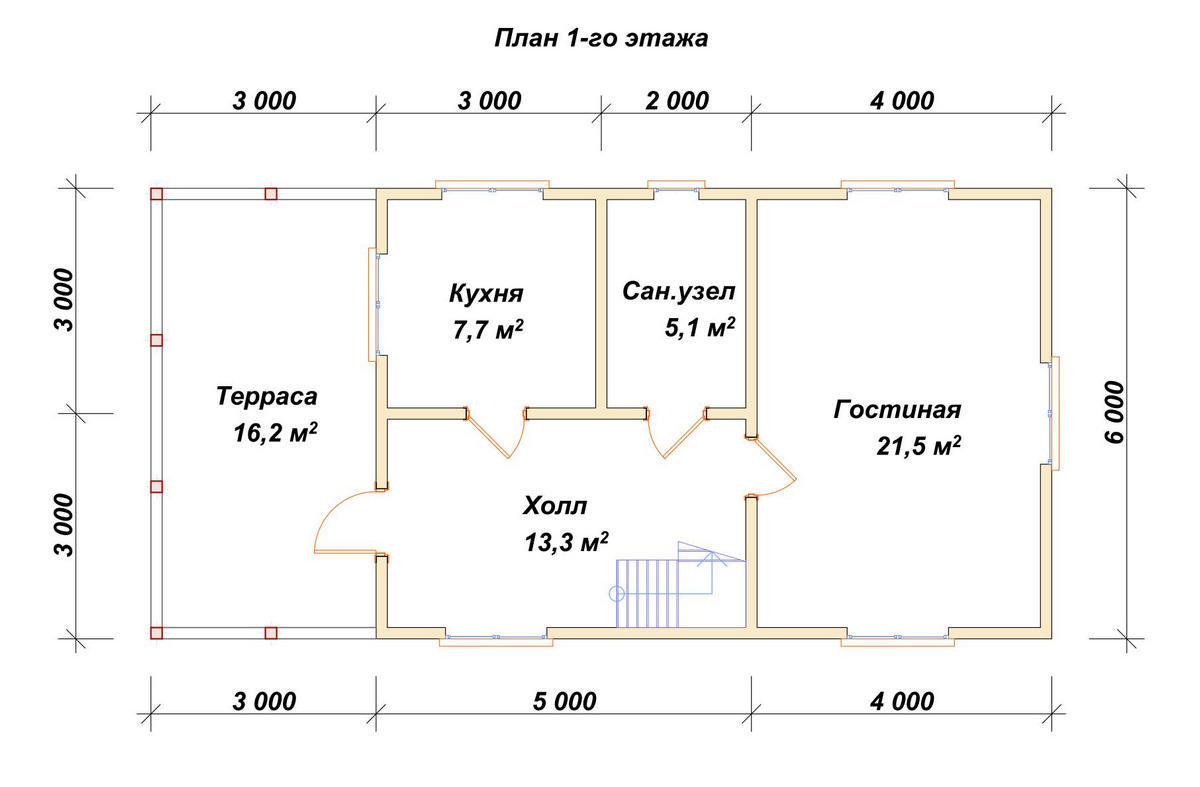 Дом из бруса с мансардой ДБ №127 - планировка 1