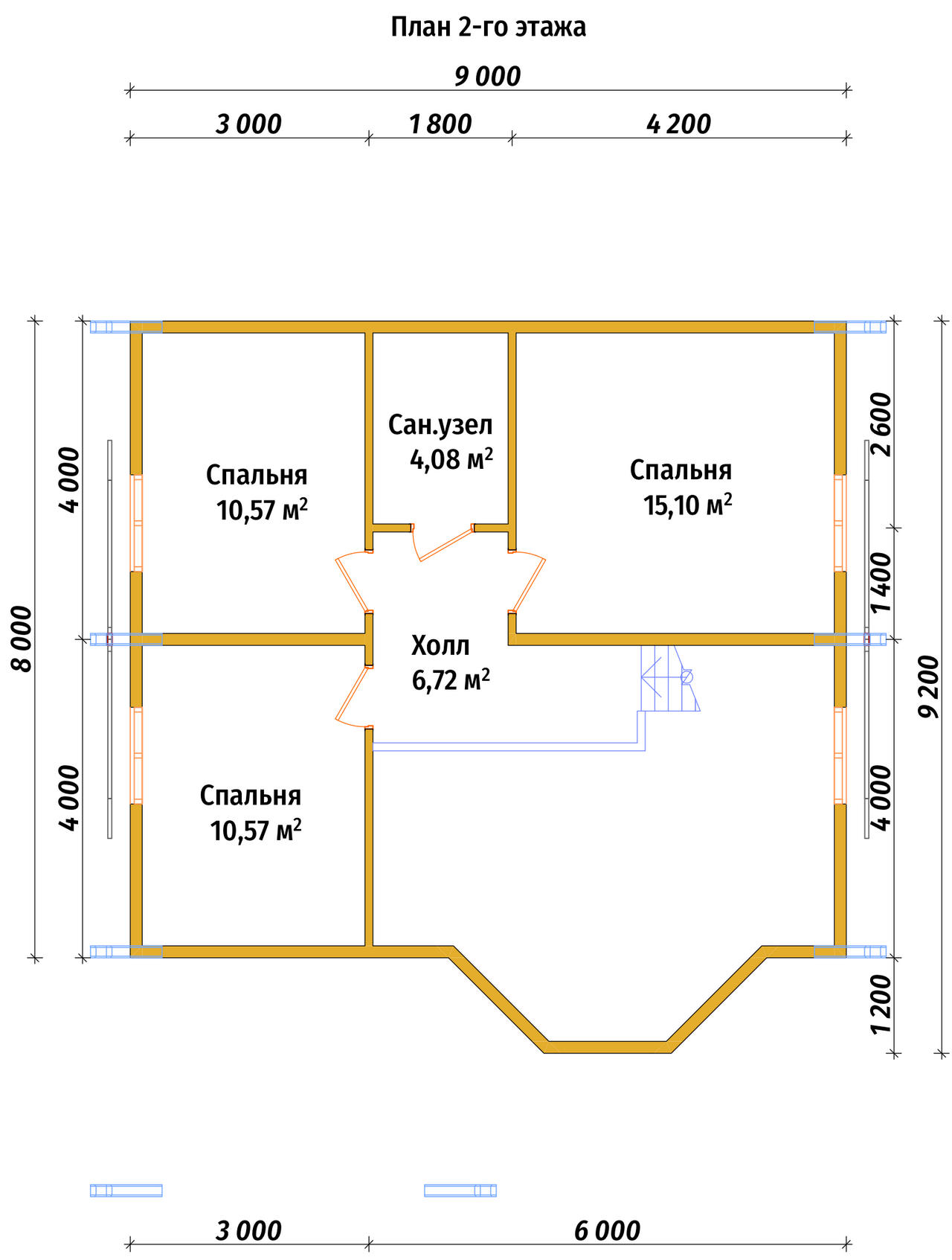 Полутораэтажный дом из бруса ДБ №3 - планировка 2