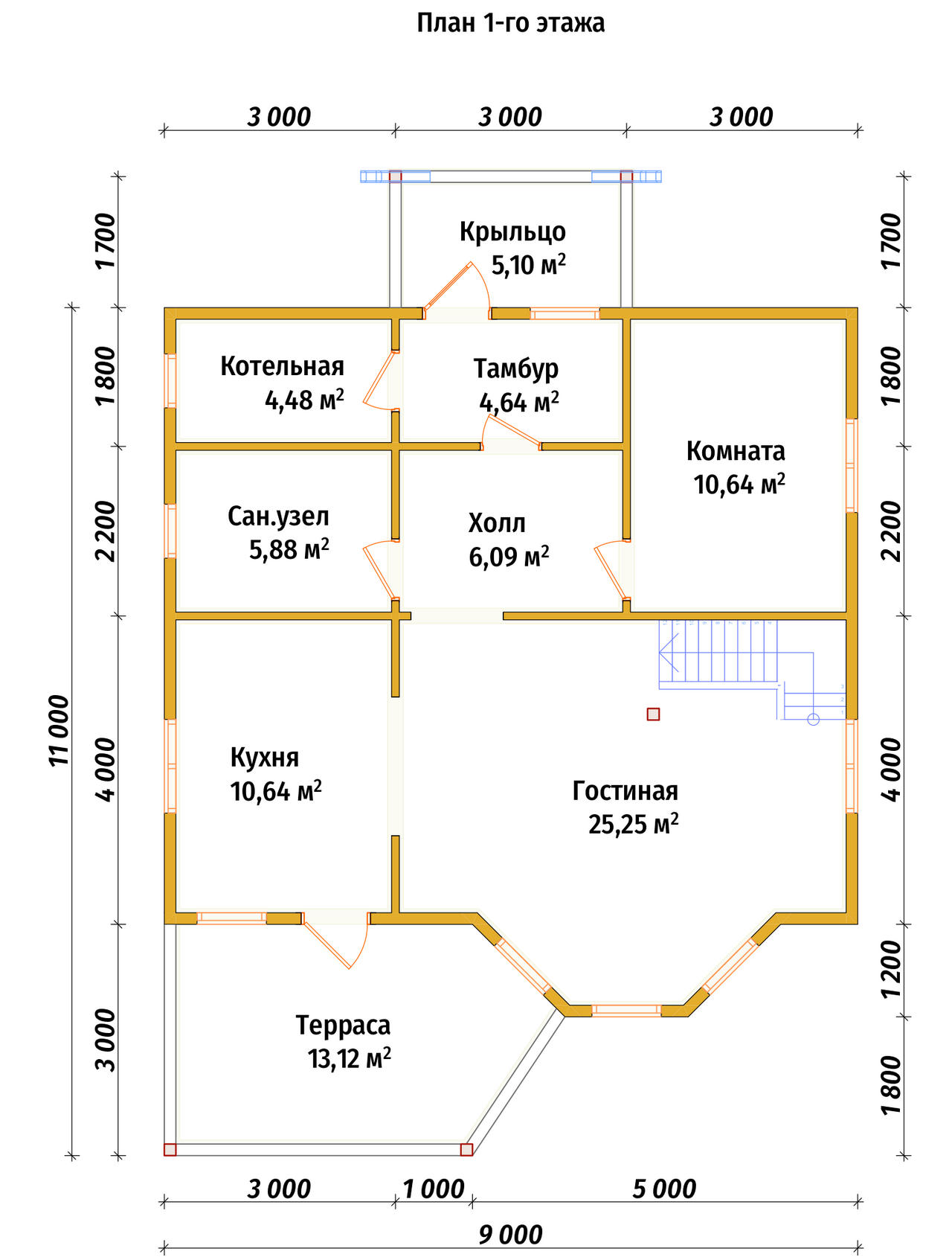 Полутораэтажный дом из бруса ДБ №3 - планировка 1