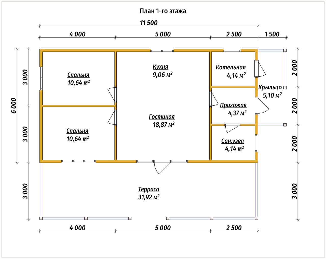 Одноэтажный дом из бруса ДБ №106 - планировка 1